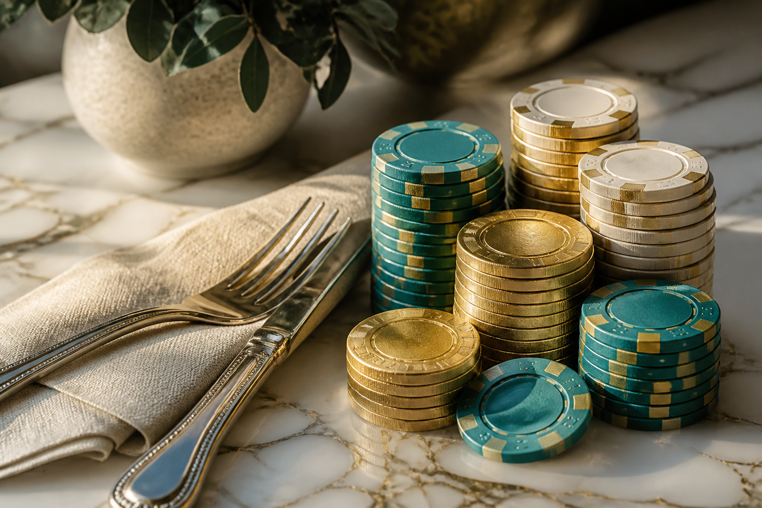 Jetons et linge de table