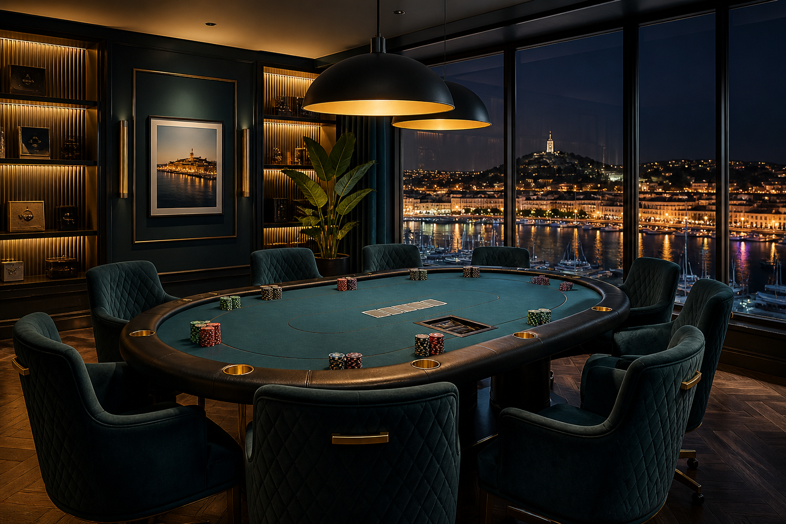 Salon poker face au port
